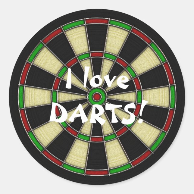 Classic Dart Board Design, Darts, Dart Games Round Sticker (Front)