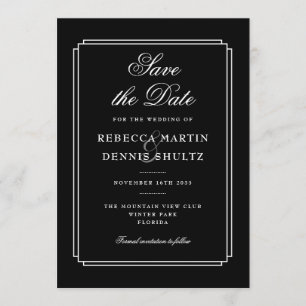 Classic Deco   Black and White Save the Date Invitation