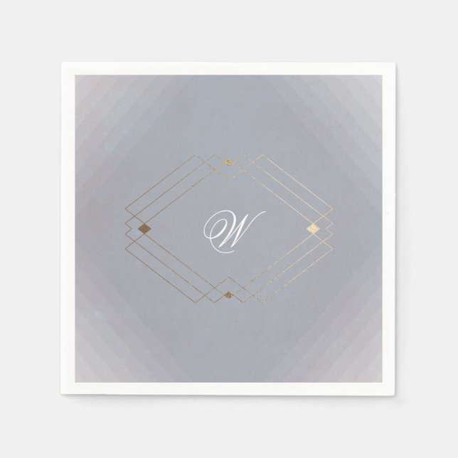 Classic Deco Gold Vintage Grey Calligraphy Wedding Napkin (Front)