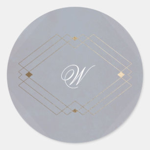 Classic Deco Gold Vintage Grey Calligraphy Wedding Round Sticker