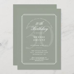 Classic Deco   Sage and White 30th Birthday Invitation