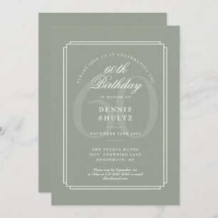 Classic Deco   Sage and White 60th Birthday Invitation