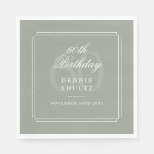 Classic Deco   Sage and White 60th Birthday Napkin