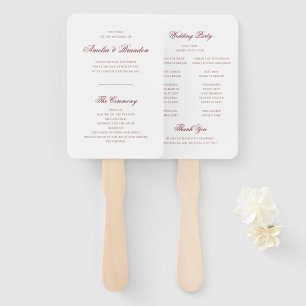 Classic Deep Burgundy Script Wedding Program Hand Fan