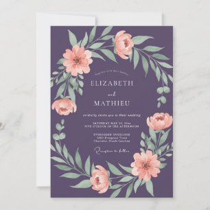 Classic Deep Purple Peony Wedding Invitation