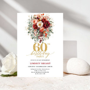 Classic Deep Red Gold Autumn 60th Birthday Invite