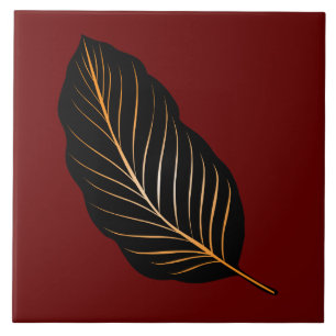 Classic Deep Red Gold Foil Leaf Ceramic Tile