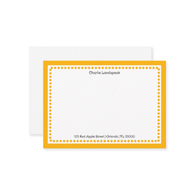 Classic Deep Yellow Border & Dots Monogrammed  Card (Front/Back In Situ)