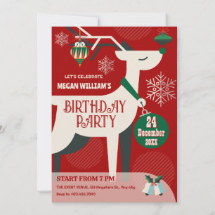 Classic deer christmas decor birthday invitation