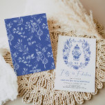 Classic Delft Blue Floral Ginger Jar 50th Birthday Invitation<br><div class="desc">Beautiful chinoiserie-inspired design featuring elegant blue and white porcelain ginger jar and a classy crest</div>