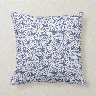 Classic Delft Blue, Humming Birds & Leaves Cushion