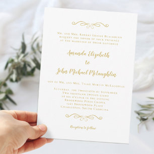 Classic Delicate Gold Formal Elegant Chic Wedding Invitation