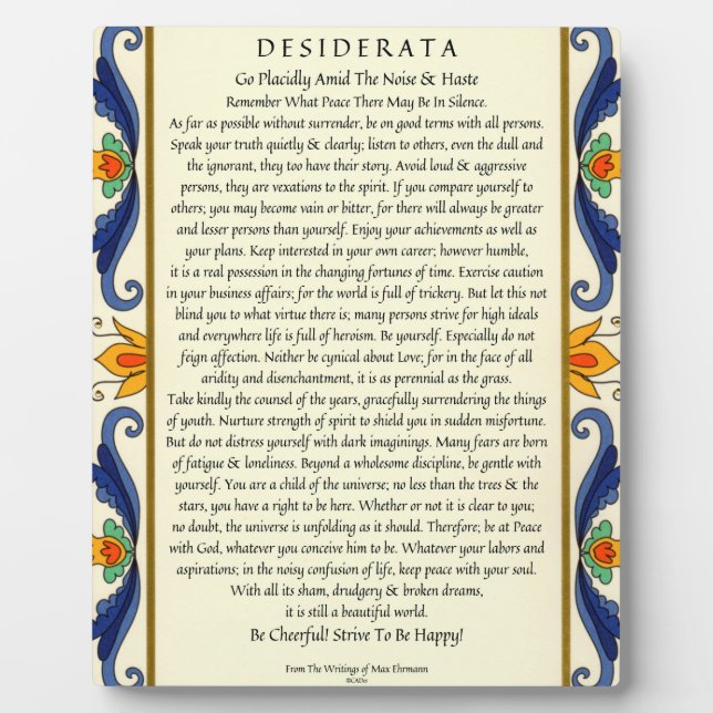 Classic Desiderata with Flourish Plaque (Front)