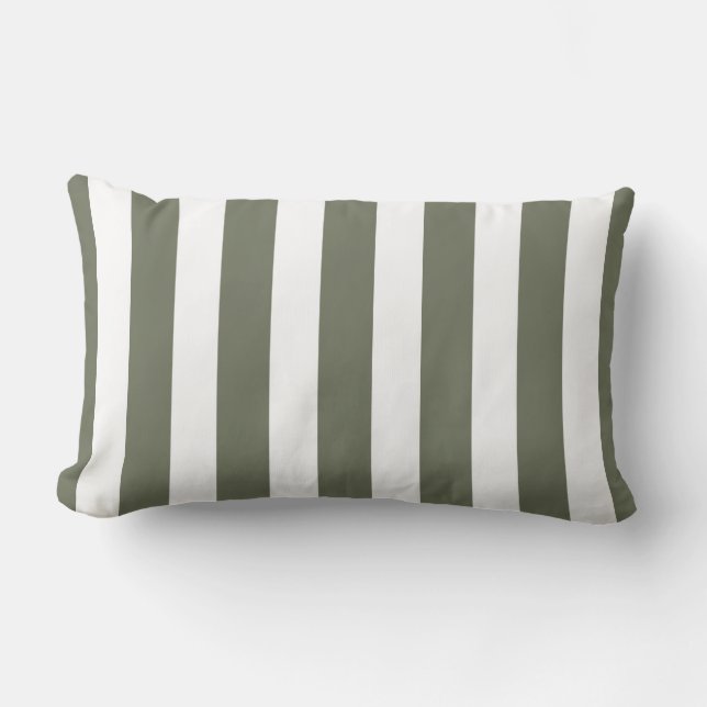Classic Designer Stripes in Olive and White Lumbar Cushion (Front)
