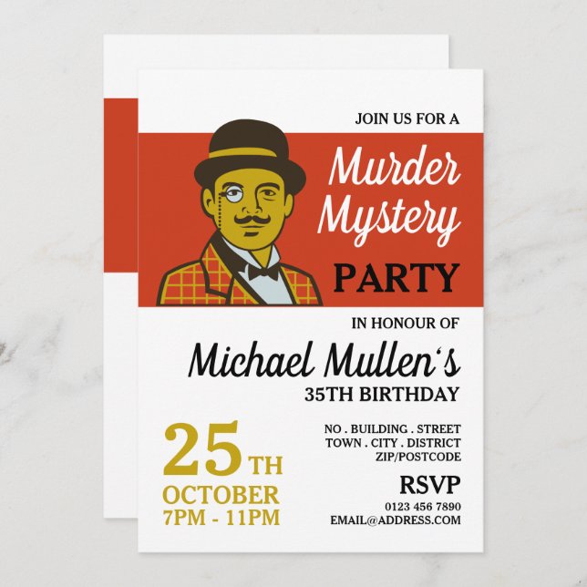 Classic Detective, Murder Mystery Birthday Party Invitation (Front/Back)