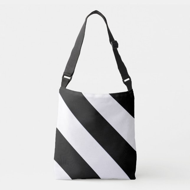 Classic Diagonal Black and White Broad Stripe on a Crossbody Bag (Front)