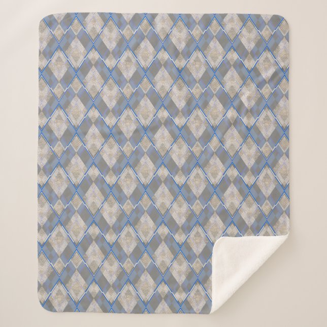 Classic diamond shaped grey beige sherpa blanket (Front)