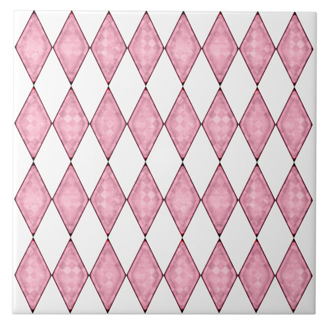 Classic Diamonds Faded Pink on White Ceramic Tile (Front)