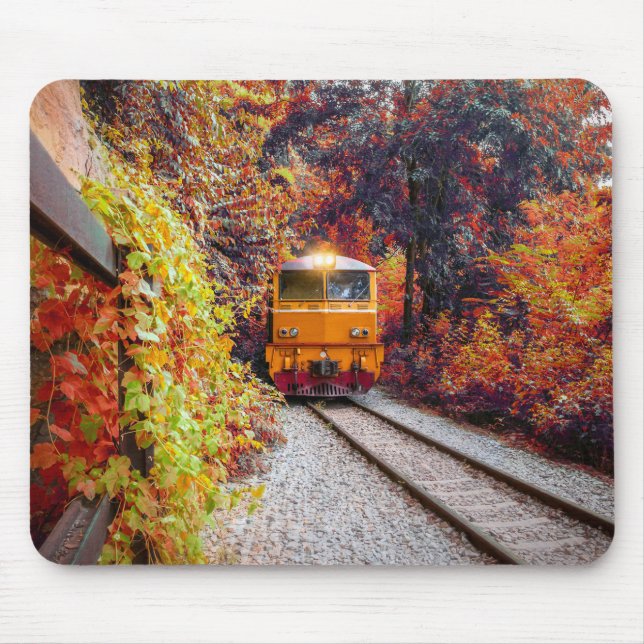 Classic Diesel Train Engine in the Fall Mouse Pad (Front)