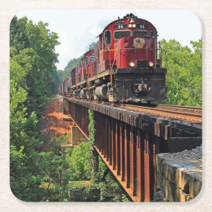 Classic Diesel Train Engine Square Paper Coaster