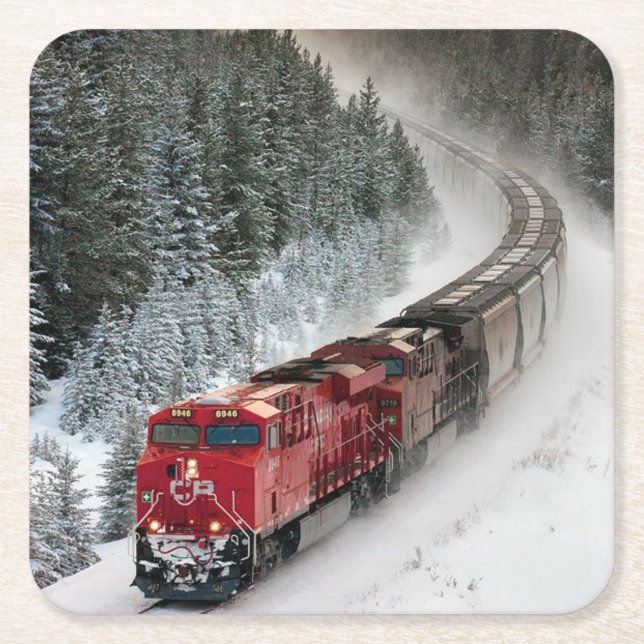 Classic Diesel Train Engine Square Paper Coaster (Front)