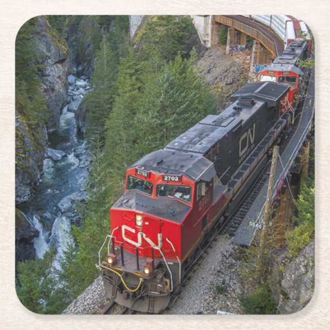 Classic Diesel Train Engine Square Paper Coaster (Front)