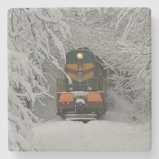 Classic Diesel Train Engine Stone Coaster (Front)
