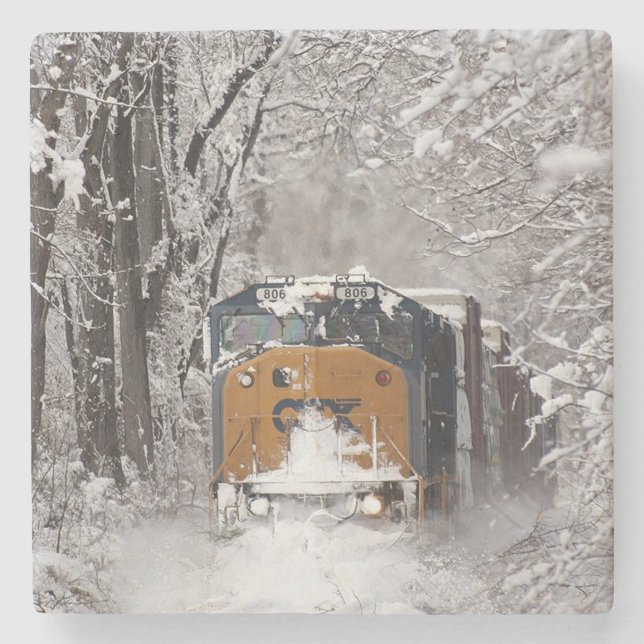 Classic Diesel Train Engine Stone Coaster (Front)