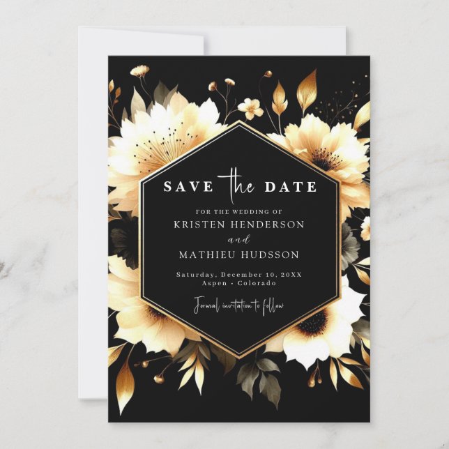 Classic Digital Gold and Black Wedding Save The Date (Front)