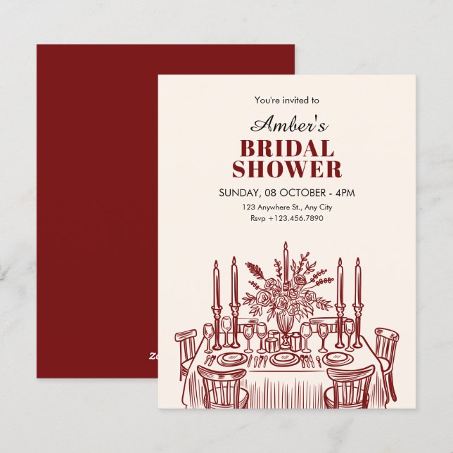 Classic Dining table elegant bridal shower Invitation (Front/Back)
