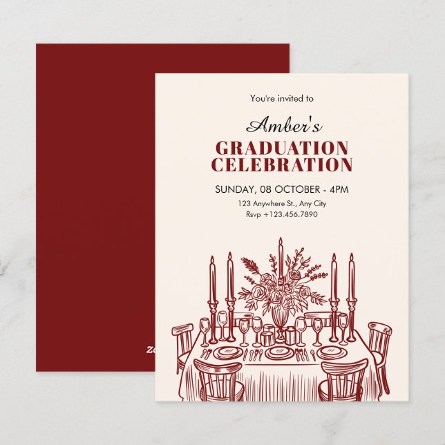 Classic Dining table graduation Invitation (Front/Back)
