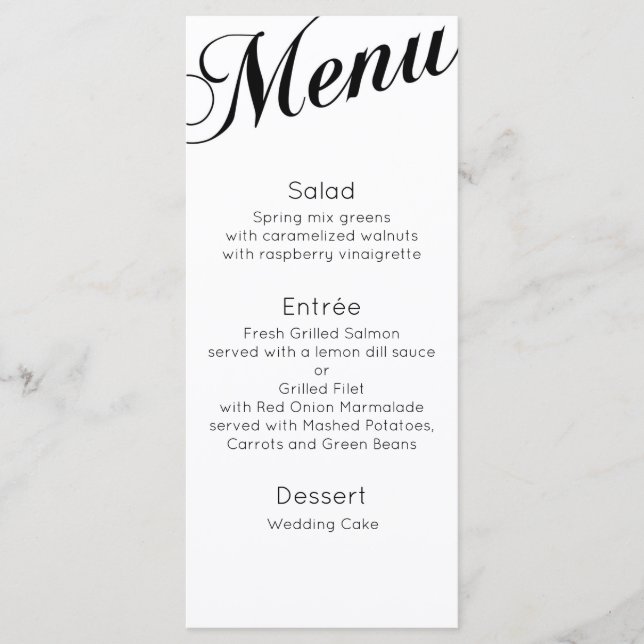 Classic dinner menu. Traditional wedding table Menu (Front)