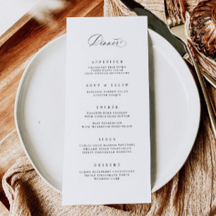 Classic Dinner Menu Wedding Reception Meal Card