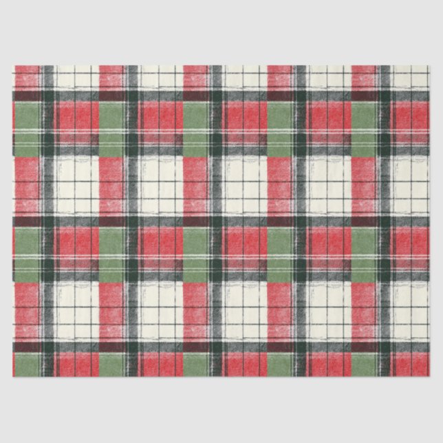 Classic distressed green and red plaid tissue paper (Front)