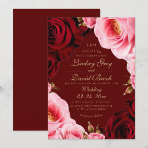 Classic Divine Blush Burgundy Roses Wedding Invitation