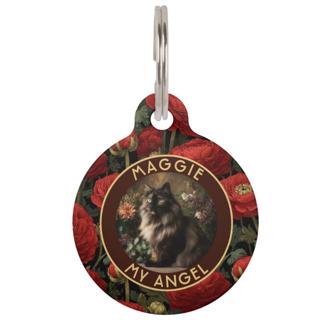 Classic Dog Lover Present Ranunculus Pattern Pet Tag (Front)
