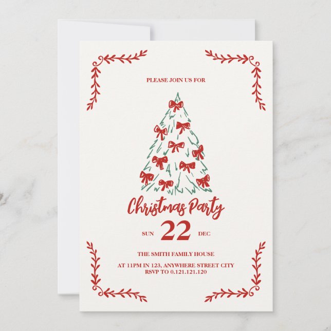 classic doodle christmas tree party invitation (Front)