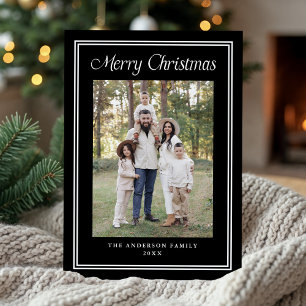 Classic Double Border Frame Black 2 Photo Holiday Card