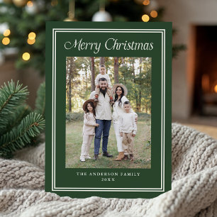 Classic Double Border Frame Forest Green 2 Photo Holiday Card