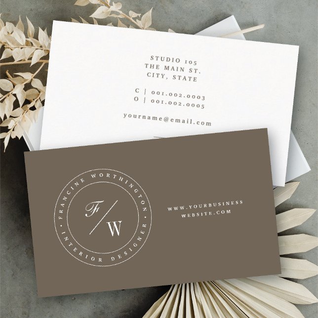 Classic Double Monogram Circle Stamp Minimalist Business Card (Classic Double Monogram Circle Stamp Minimalist Business Card @ fatfatin)