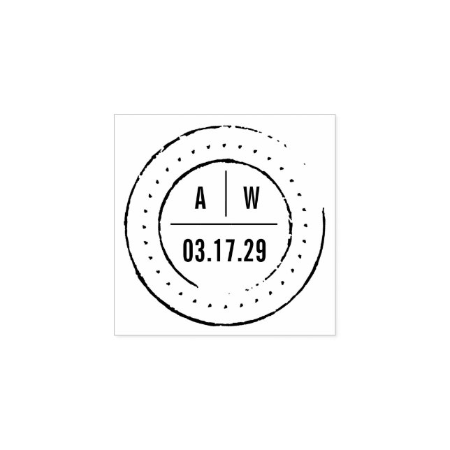 Classic Double Monograms Circles Round Wedding Rubber Stamp (Imprint)