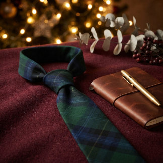 Classic Douglas Clan Tartan Green Navy Blue Plaid Tie