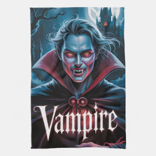 Classic Dracula-Style Vampire Movie Poster Tea Towel