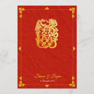 classic dragon double happiness wedding invitation