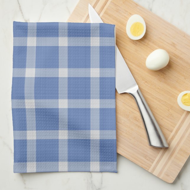 Classic Dusty Blue and White Check Plaid Pattern Tea Towel (Quarter Fold)