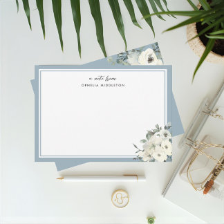 Classic Dusty Blue Border Floral  Card