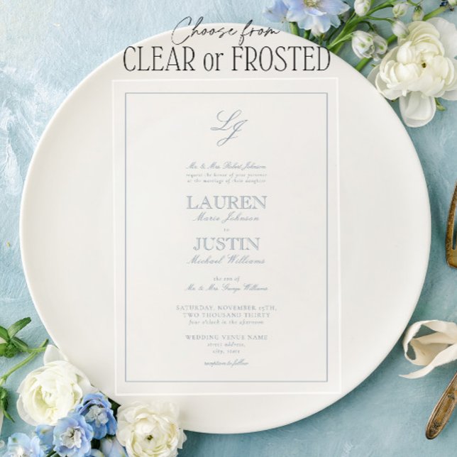 Classic Dusty Blue Calligraphy Monogram Wedding Acrylic Invitations (Creator Uploaded)