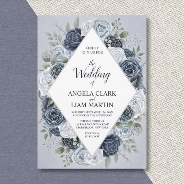 Classic Dusty Blue Floral Geometric Invitation (Creator Uploaded)