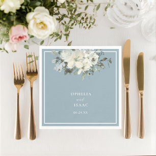 Classic Dusty Blue Floral Wedding Napkin