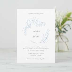 Classic Dusty Blue Floral Wreath Elegant Wedding Invitation